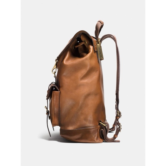 Coach Bleecker Leather Drawstring Classic Heirloom Backpack Fawn Dark Saddle - Picture 11 of 15